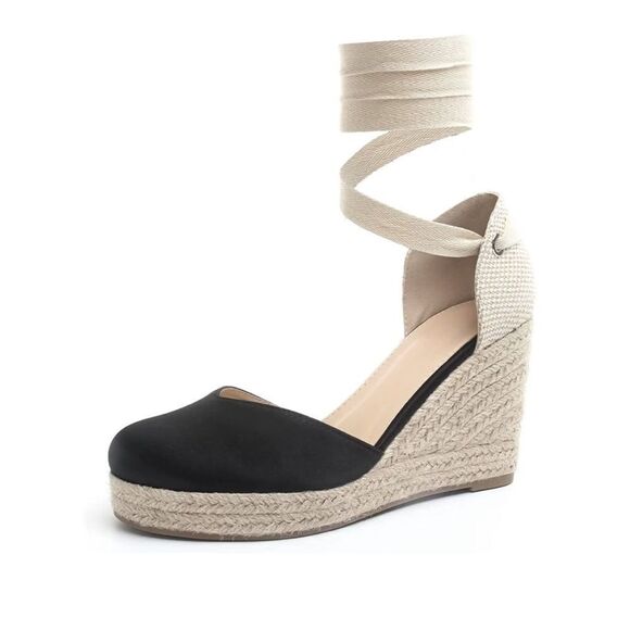 Samilor Wedge Sandals for Women Closed Toe Lace Up Espadrille - Picture 3 of 7